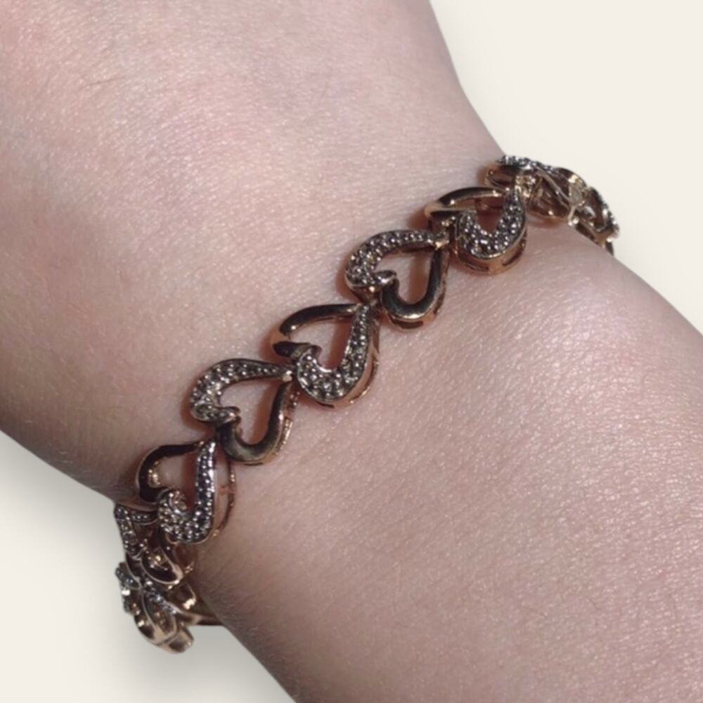 Sterling Silver 925 Two Tone Heart with Diamond Bracelet Valentines Day